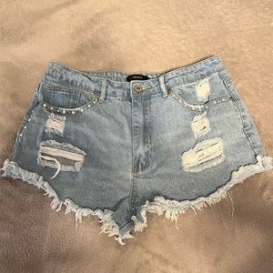 y2k limited edition iridescent rhinestone high rise cutoff shorts